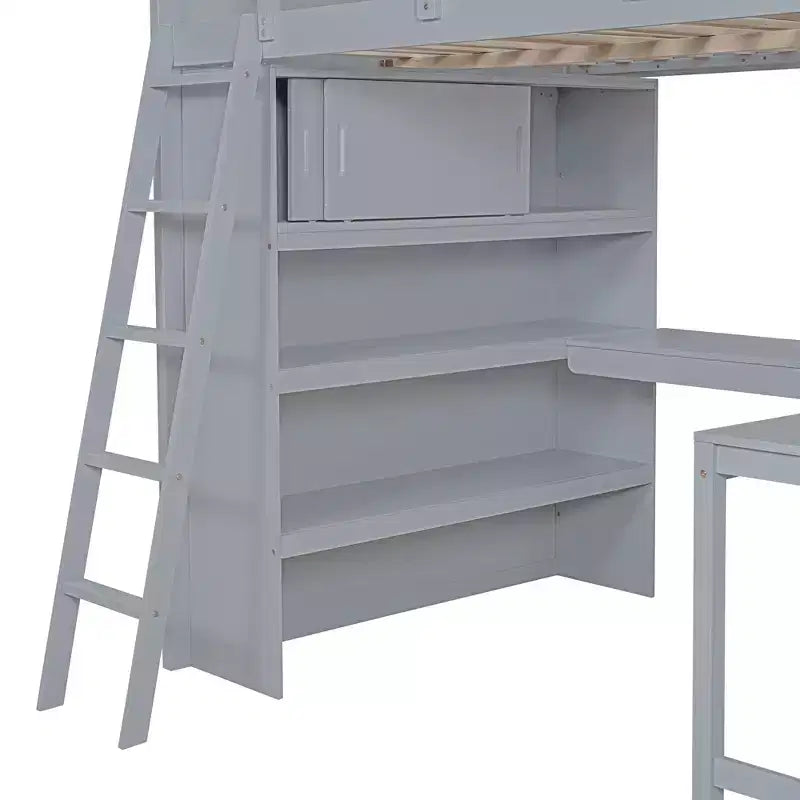 Lit mezzanine pleine grandeur Whisen 78L x 57,6W au design moderne avec bureau et étagère, stable et sûr