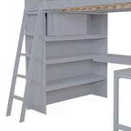 Lit mezzanine pleine grandeur Whisen 78L x 57,6W au design moderne avec bureau et étagère, stable et sûr