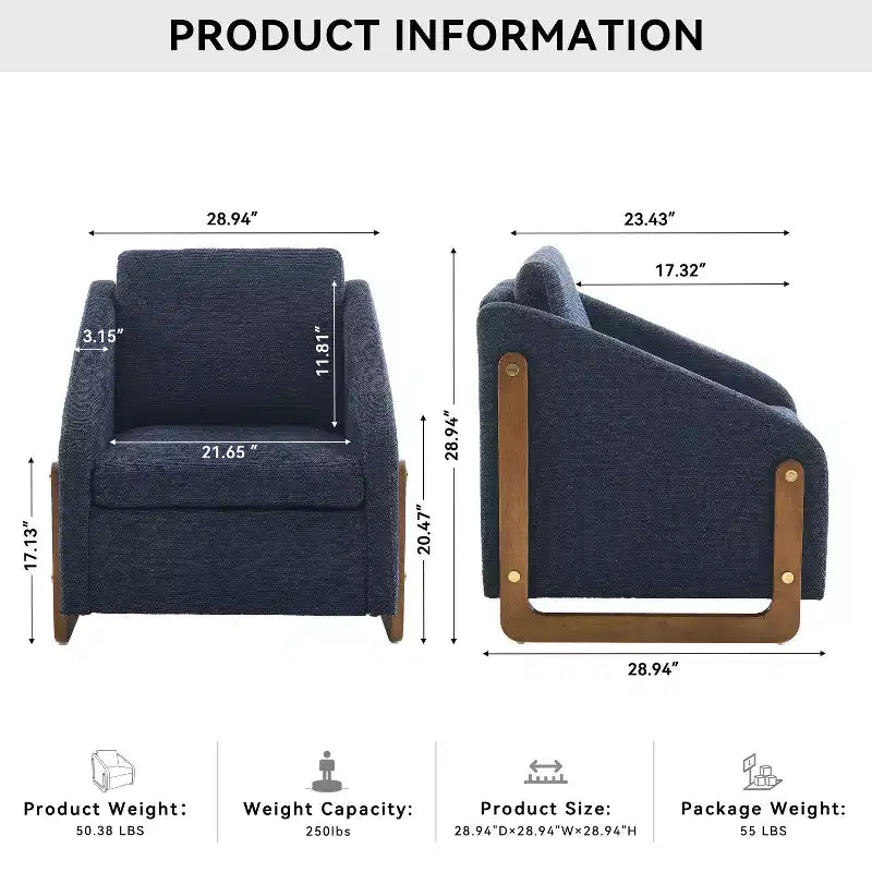 Fauteuil d'appoint GDFStudio Bernie en tissu chenille avec cadre latéral en bois et clous décoratifs