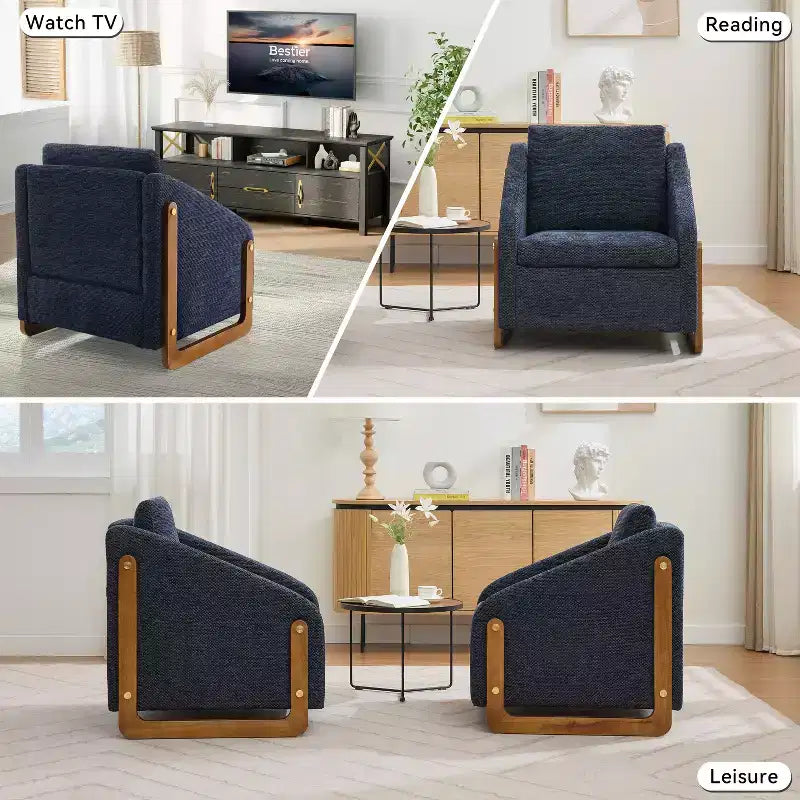 Fauteuil d'appoint GDFStudio Bernie en tissu chenille avec cadre latéral en bois et clous décoratifs