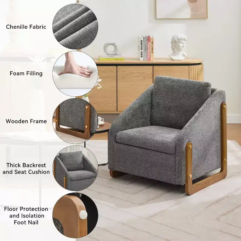 Fauteuil d'appoint GDFStudio Bernie en tissu chenille avec cadre latéral en bois et clous décoratifs