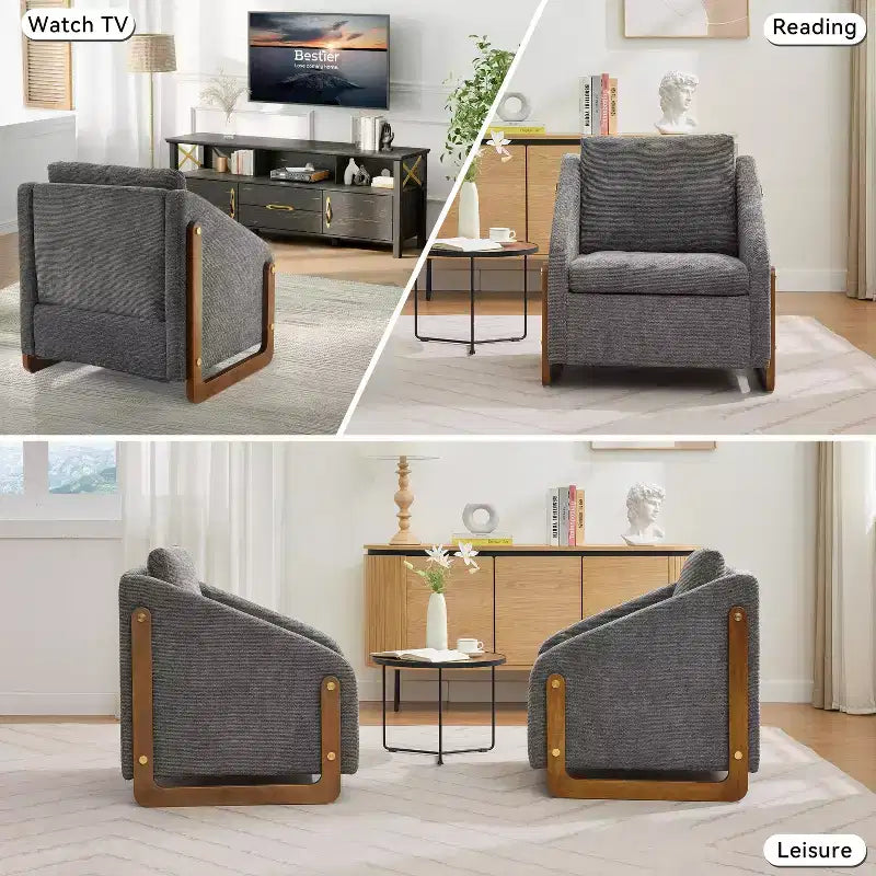 Fauteuil d'appoint GDFStudio Bernie en tissu chenille avec cadre latéral en bois et clous décoratifs