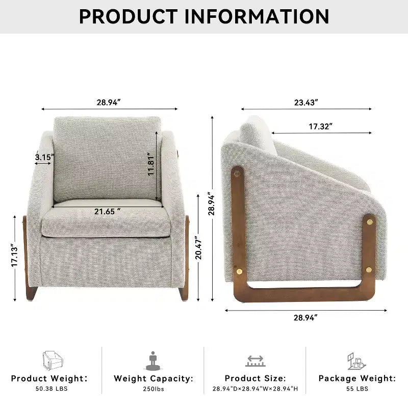 Fauteuil d'appoint GDFStudio Bernie en tissu chenille avec cadre latéral en bois et clous décoratifs