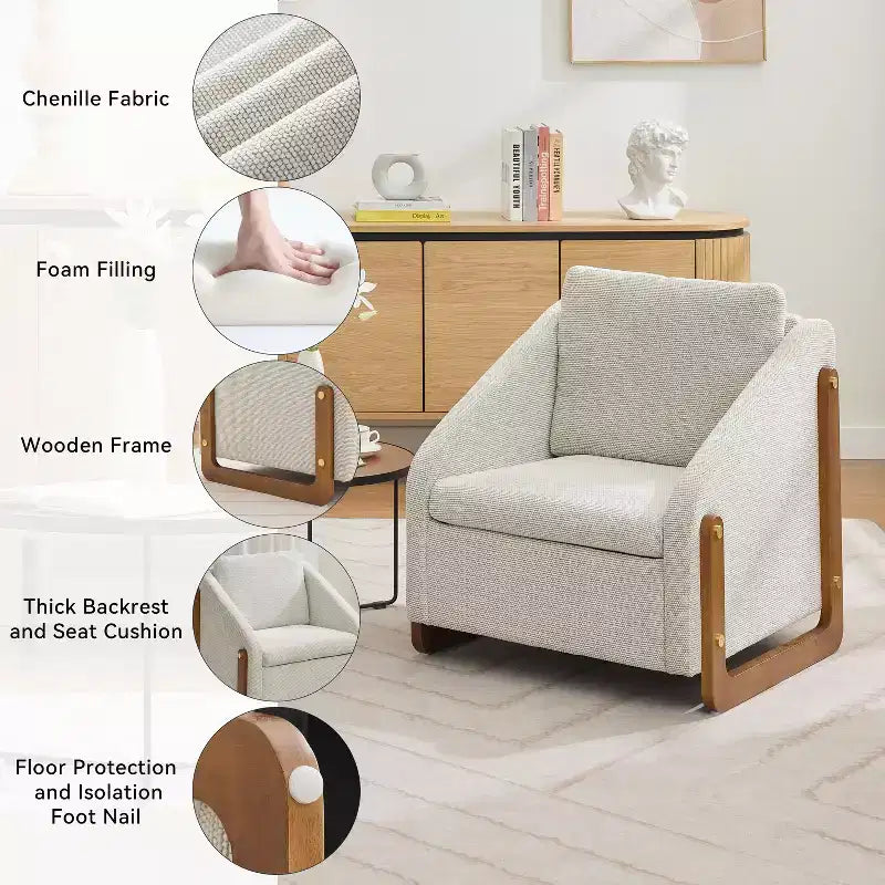 Fauteuil d'appoint GDFStudio Bernie en tissu chenille avec cadre latéral en bois et clous décoratifs
