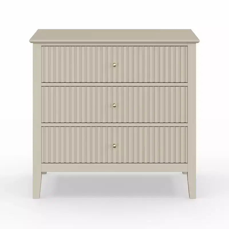 Commode 3 tiroirs cannelés Heynemo, ensemble de 1 avec glissière à roulement à billes, table de chevet moderne avec rangement spacieux pour chambre à coucher, couloir, blanc