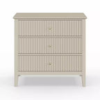 Commode 3 tiroirs cannelés Heynemo, ensemble de 1 avec glissière à roulement à billes, table de chevet moderne avec rangement spacieux pour chambre à coucher, couloir, blanc