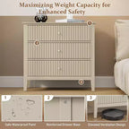 Commode 3 tiroirs cannelés Heynemo, ensemble de 1 avec glissière à roulement à billes, table de chevet moderne avec rangement spacieux pour chambre à coucher, couloir, blanc