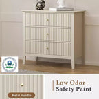 Commode 3 tiroirs cannelés Heynemo, ensemble de 1 avec glissière à roulement à billes, table de chevet moderne avec rangement spacieux pour chambre à coucher, couloir, blanc