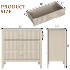 Commode 3 tiroirs cannelés Heynemo, ensemble de 1 avec glissière à roulement à billes, table de chevet moderne avec rangement spacieux pour chambre à coucher, couloir, blanc