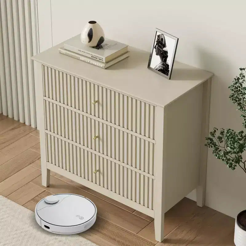 Commode 3 tiroirs cannelés Heynemo, ensemble de 1 avec glissière à roulement à billes, table de chevet moderne avec rangement spacieux pour chambre à coucher, couloir, blanc
