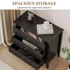 Commode 3 tiroirs cannelés Heynemo, ensemble de 1 avec glissière à roulement à billes, table de chevet moderne avec rangement spacieux pour chambre à coucher, couloir, blanc