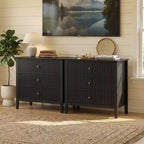 Commode 3 tiroirs cannelés Heynemo, ensemble de 1 avec glissière à roulement à billes, table de chevet moderne avec rangement spacieux pour chambre à coucher, couloir, blanc