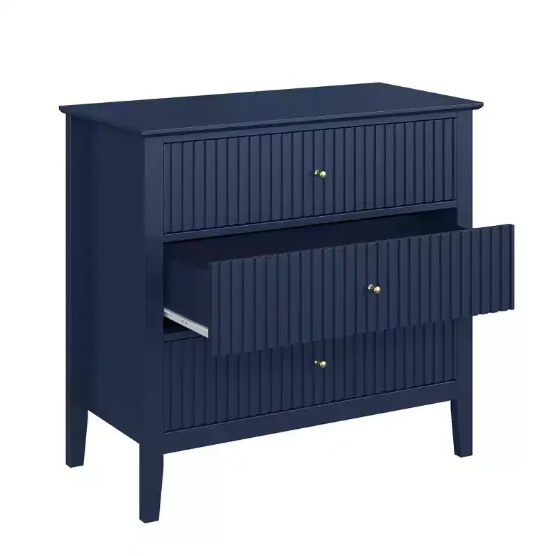 Commode 3 tiroirs cannelés Heynemo, ensemble de 1 avec glissière à roulement à billes, table de chevet moderne avec rangement spacieux pour chambre à coucher, couloir, blanc