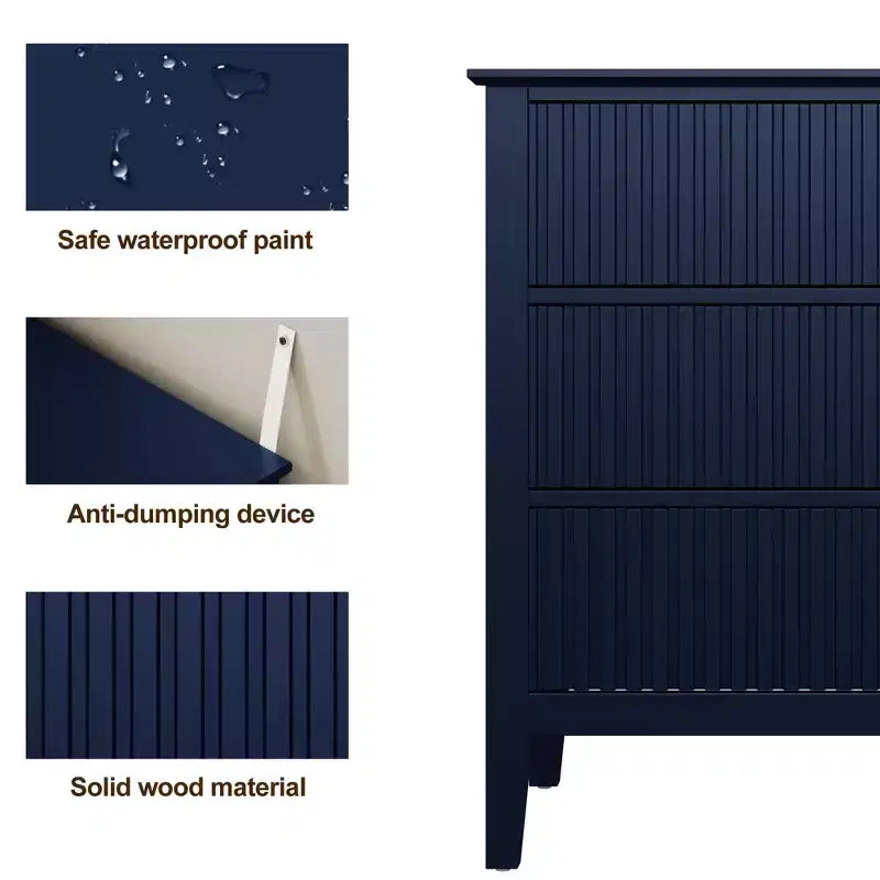 Commode 3 tiroirs cannelés Heynemo, ensemble de 1 avec glissière à roulement à billes, table de chevet moderne avec rangement spacieux pour chambre à coucher, couloir, blanc