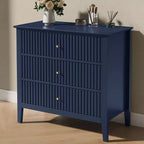 Commode 3 tiroirs cannelés Heynemo, ensemble de 1 avec glissière à roulement à billes, table de chevet moderne avec rangement spacieux pour chambre à coucher, couloir, blanc