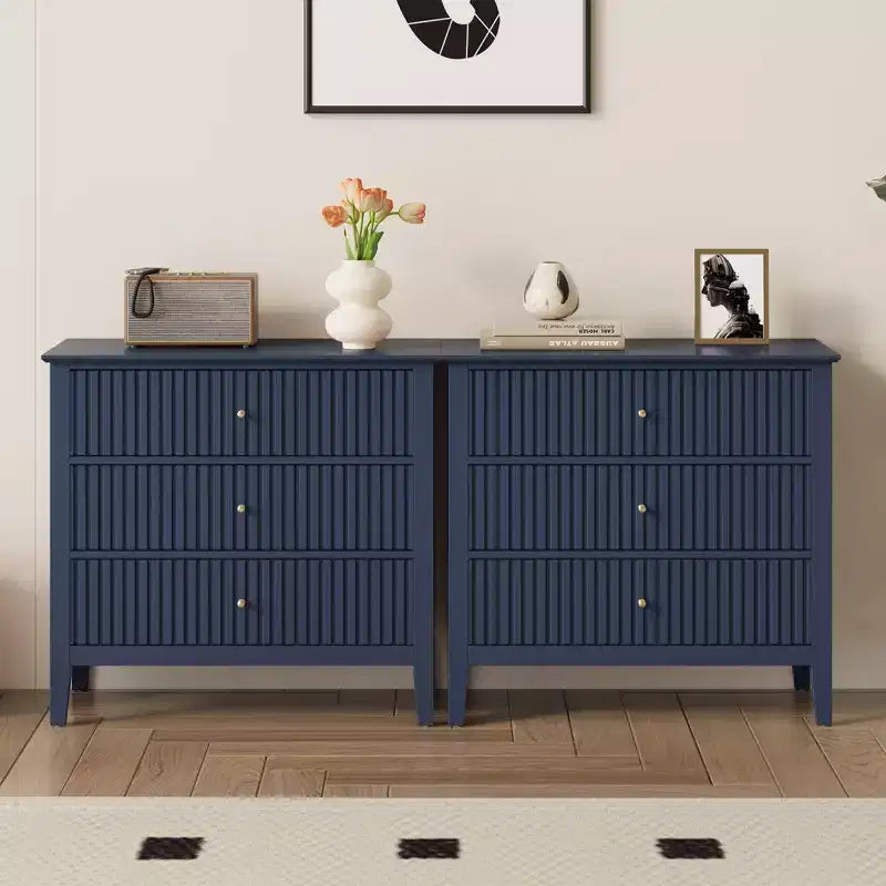 Commode 3 tiroirs cannelés Heynemo, ensemble de 1 avec glissière à roulement à billes, table de chevet moderne avec rangement spacieux pour chambre à coucher, couloir, blanc