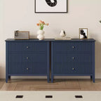 Commode 3 tiroirs cannelés Heynemo, ensemble de 1 avec glissière à roulement à billes, table de chevet moderne avec rangement spacieux pour chambre à coucher, couloir, blanc