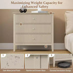 Commode 3 tiroirs cannelés Heynemo, ensemble de 1 avec glissière à roulement à billes, table de chevet moderne avec rangement spacieux pour chambre à coucher, couloir, blanc