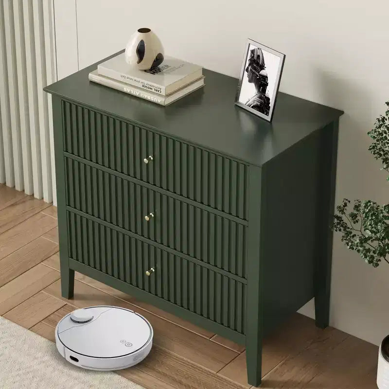 Commode 3 tiroirs cannelés Heynemo, ensemble de 1 avec glissière à roulement à billes, table de chevet moderne avec rangement spacieux pour chambre à coucher, couloir, blanc
