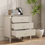 Commode 3 tiroirs cannelés Heynemo, ensemble de 1 avec glissière à roulement à billes, table de chevet moderne avec rangement spacieux pour chambre à coucher, couloir, blanc