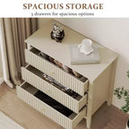 Commode 3 tiroirs cannelés Heynemo, ensemble de 1 avec glissière à roulement à billes, table de chevet moderne avec rangement spacieux pour chambre à coucher, couloir, blanc