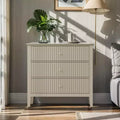 Commode 3 tiroirs cannelés Heynemo, ensemble de 1 avec glissière à roulement à billes, table de chevet moderne avec rangement spacieux pour chambre à coucher, couloir, blanc