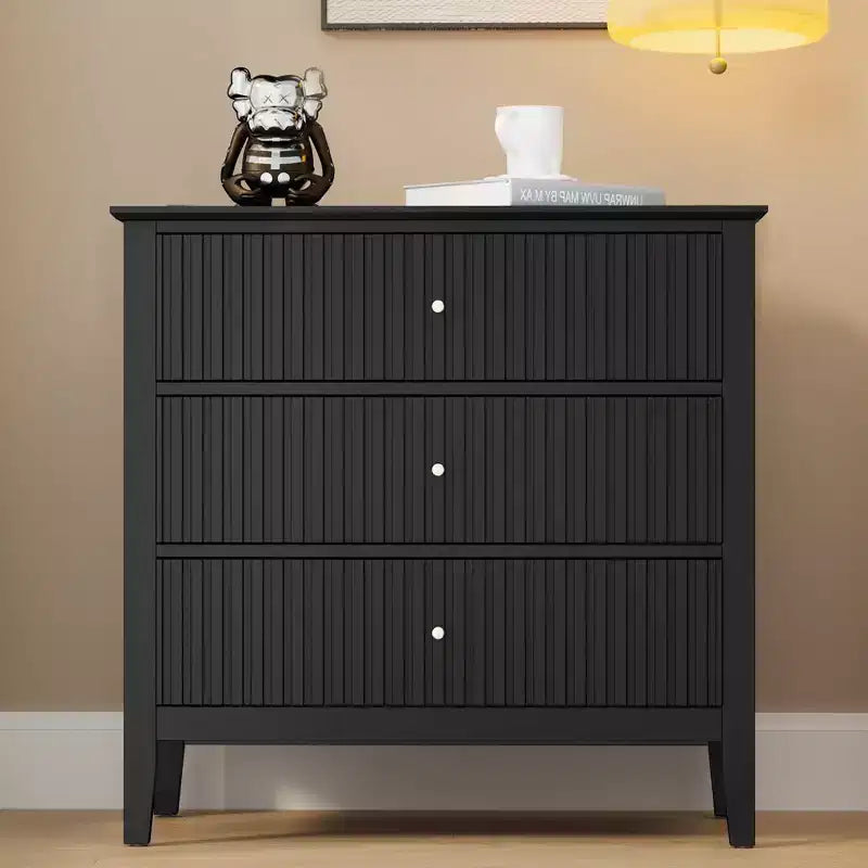 Commode 3 tiroirs cannelés Heynemo, ensemble de 1 avec glissière à roulement à billes, table de chevet moderne avec rangement spacieux pour chambre à coucher, couloir, blanc