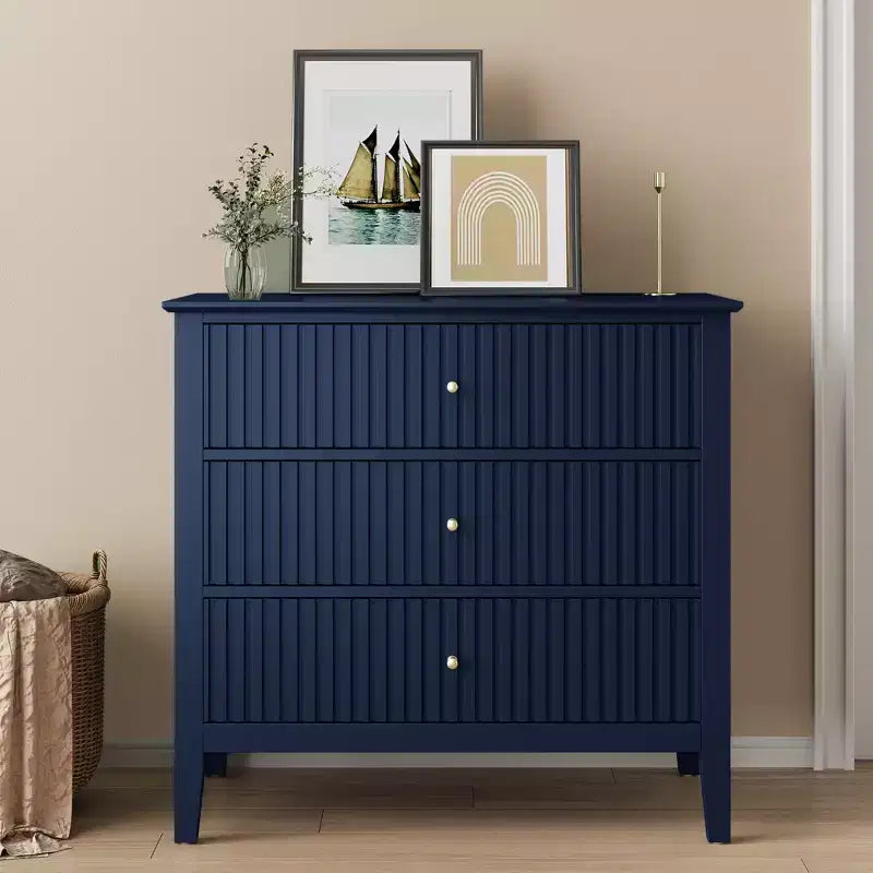 Commode 3 tiroirs cannelés Heynemo, ensemble de 1 avec glissière à roulement à billes, table de chevet moderne avec rangement spacieux pour chambre à coucher, couloir, blanc