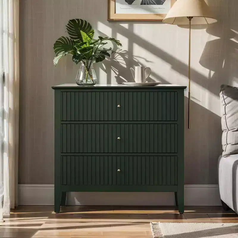 Commode 3 tiroirs cannelés Heynemo, ensemble de 1 avec glissière à roulement à billes, table de chevet moderne avec rangement spacieux pour chambre à coucher, couloir, blanc