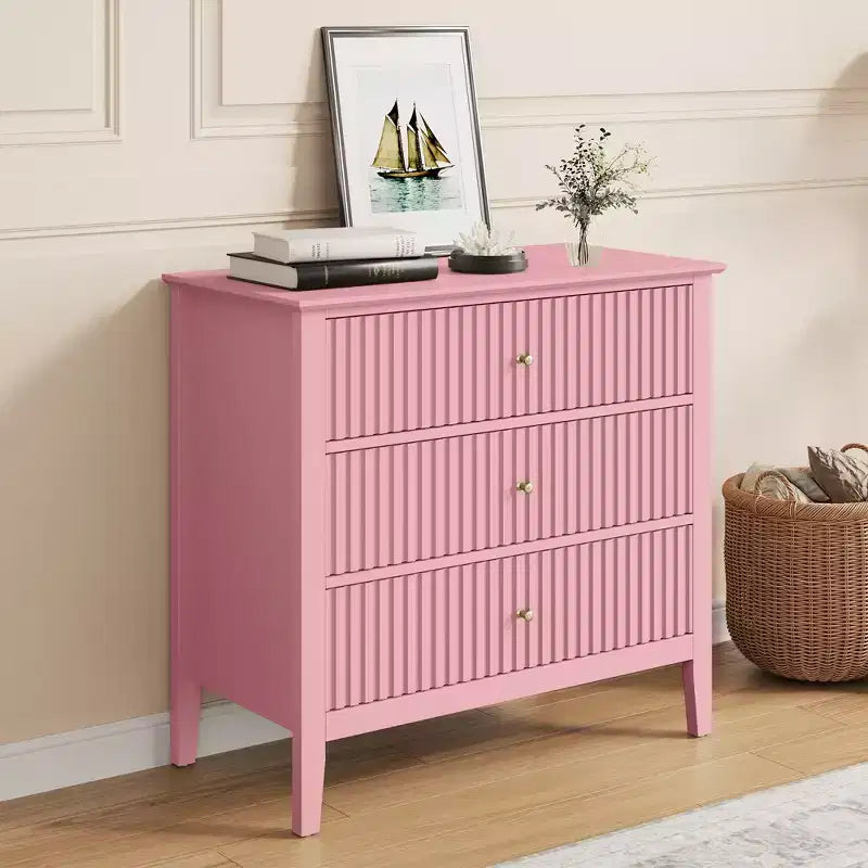 Commode 3 tiroirs cannelés Heynemo, ensemble de 1 avec glissière à roulement à billes, table de chevet moderne avec rangement spacieux pour chambre à coucher, couloir, blanc