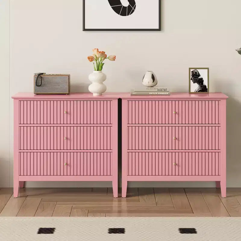 Commode 3 tiroirs cannelés Heynemo, ensemble de 1 avec glissière à roulement à billes, table de chevet moderne avec rangement spacieux pour chambre à coucher, couloir, blanc