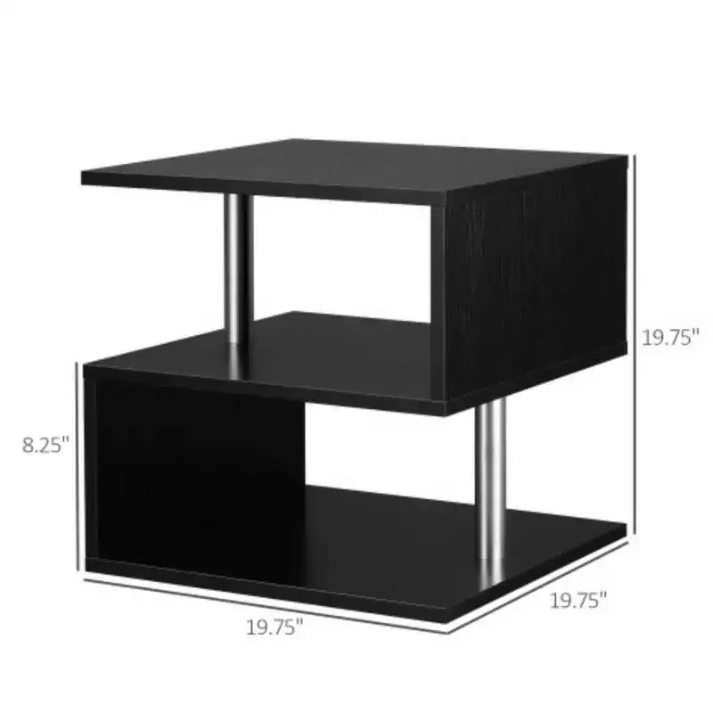 Table d'appoint contemporaine, Table d'appoint décorative, Table basse incurvée en S avec étagère de rangement et pieds en métal, Noir