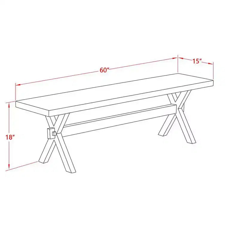 Banc de salle à manger moderne HomeStock, style X, avec assise en bois, 60x15x18 pouces, blanc pur
