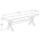 Banc de salle à manger moderne HomeStock, style X, avec assise en bois, 60x15x18 pouces, blanc pur