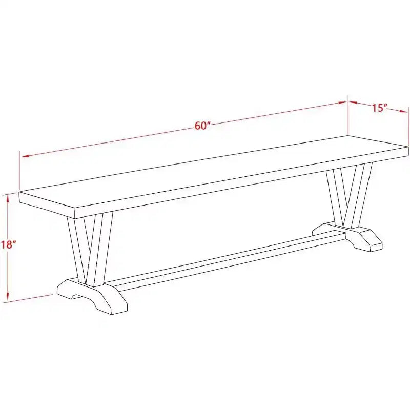Banc de salle à manger moderne HomeStock, style X, avec assise en bois, 60x15x18 pouces, blanc pur