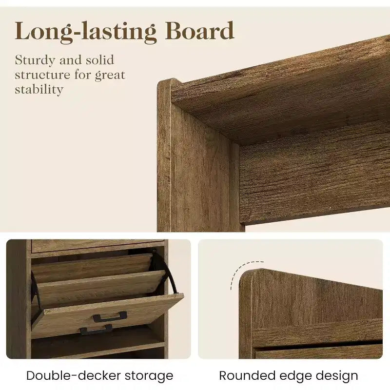 Meuble à chaussures 5-en-1 Heynemo avec tiroir basculant, rangement à chaussures d'entrée avec panneau perforé, étagère réglable, meuble d'entrée en bois