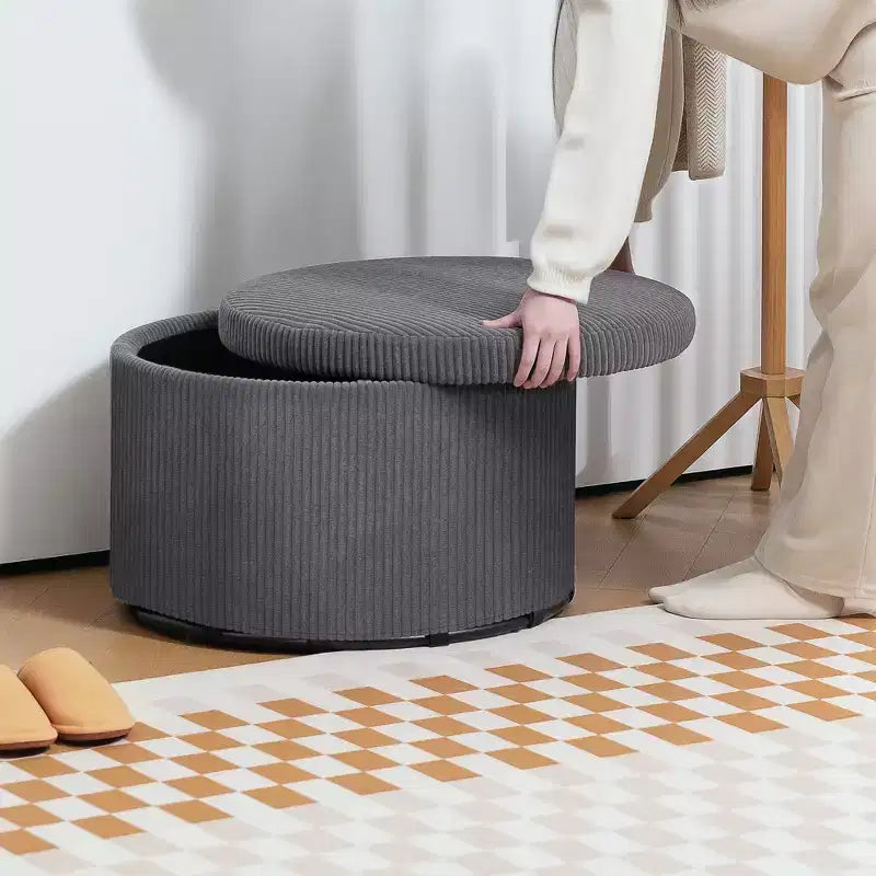 Pouf de rangement HOMCOM avec couvercle, Pouf rond de 61 cm avec rangement, Repose-pieds en velours côtelé rembourré pour salon, chambre à coucher