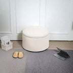 Pouf de rangement HOMCOM avec couvercle, Pouf rond de 61 cm avec rangement, Repose-pieds en velours côtelé rembourré pour salon, chambre à coucher