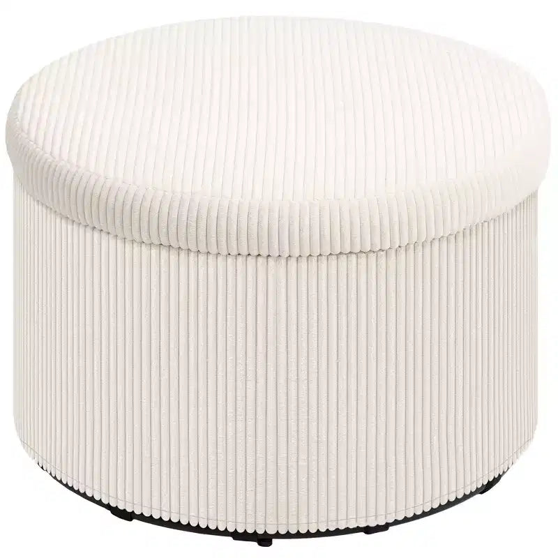Pouf de rangement HOMCOM avec couvercle, Pouf rond de 61 cm avec rangement, Repose-pieds en velours côtelé rembourré pour salon, chambre à coucher