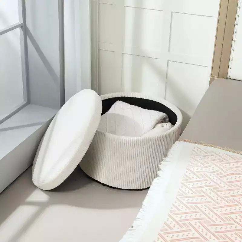 Pouf de rangement HOMCOM avec couvercle, Pouf rond de 61 cm avec rangement, Repose-pieds en velours côtelé rembourré pour salon, chambre à coucher