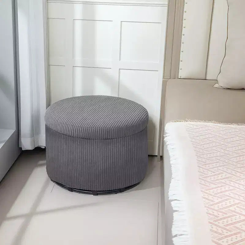 Pouf de rangement HOMCOM avec couvercle, Pouf rond de 61 cm avec rangement, Repose-pieds en velours côtelé rembourré pour salon, chambre à coucher