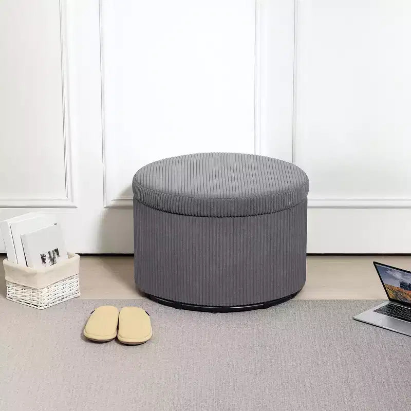 Pouf de rangement HOMCOM avec couvercle, Pouf rond de 61 cm avec rangement, Repose-pieds en velours côtelé rembourré pour salon, chambre à coucher