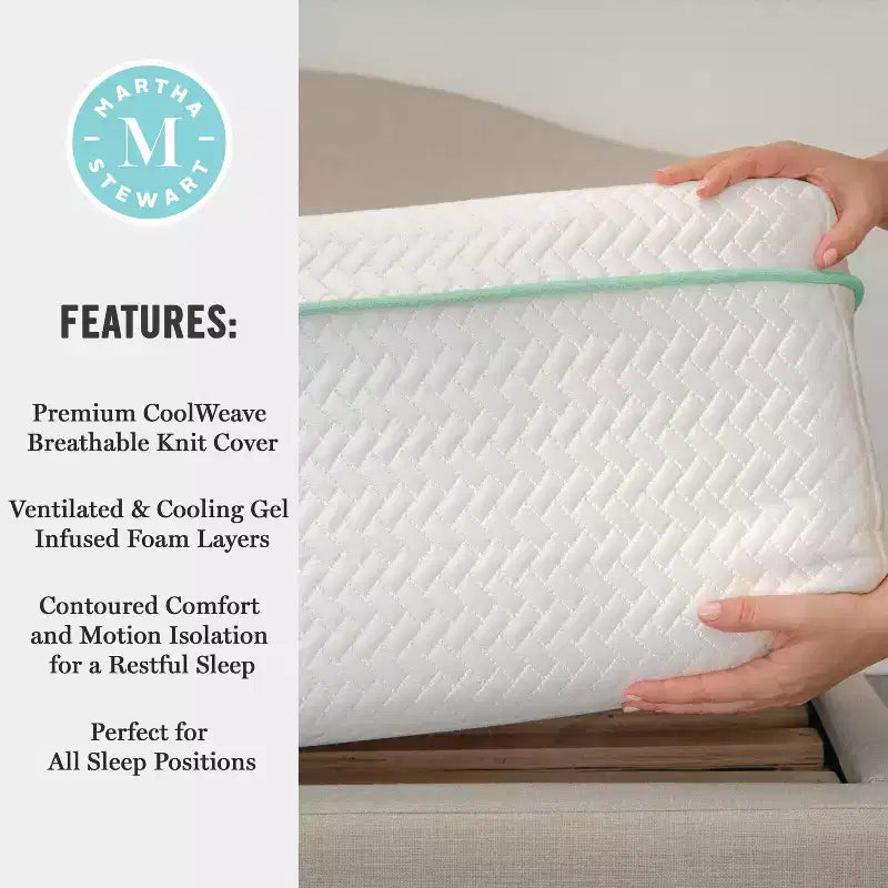 Matelas en mousse à mémoire de forme Martha Stewart SleepComplete 12 pouces, fermeté moyenne, à triple action rafraîchissante, avec surmatelas matelassé en jacquard CoolWeave doux et respirant