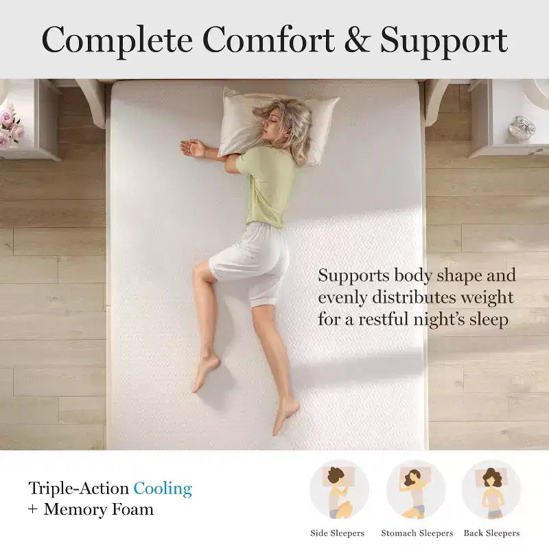 Matelas en mousse à mémoire de forme Martha Stewart SleepComplete 12 pouces, fermeté moyenne, à triple action rafraîchissante, avec surmatelas matelassé en jacquard CoolWeave doux et respirant