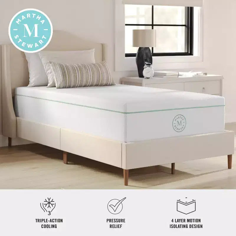 Matelas en mousse à mémoire de forme Martha Stewart SleepComplete 12 pouces, fermeté moyenne, à triple action rafraîchissante, avec surmatelas matelassé en jacquard CoolWeave doux et respirant