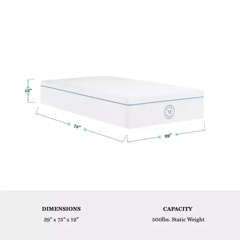 Matelas hybride Martha Stewart SleepComplete 12 à ressorts ensachés et mousse, fermeté moyenne, rafraîchissant à double action avec surmatelas en tricot jacquard CoolWeave respirant