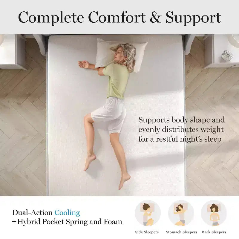 Matelas hybride Martha Stewart SleepComplete 12 à ressorts ensachés et mousse, fermeté moyenne, rafraîchissant à double action avec surmatelas en tricot jacquard CoolWeave respirant