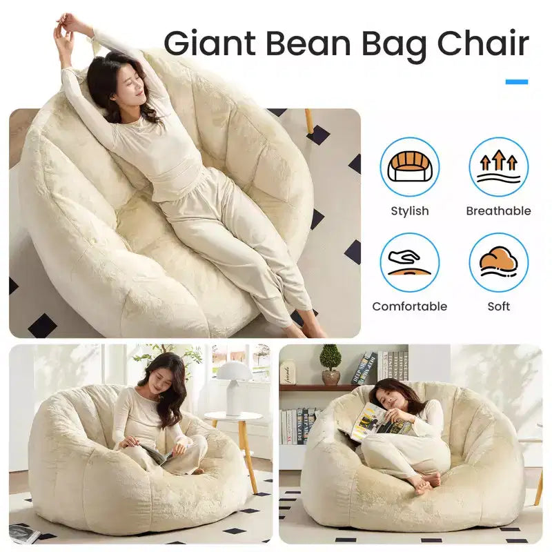 Mjkone Fauteuil Poire Géant en Fausse Fourrure