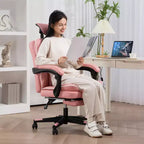HOMCOM Fauteuil de Bureau de Direction avec Repose-tête, Repose-pieds, Dossier Haut, Fauteuil Inclinable en Cuir PU, Rembourré