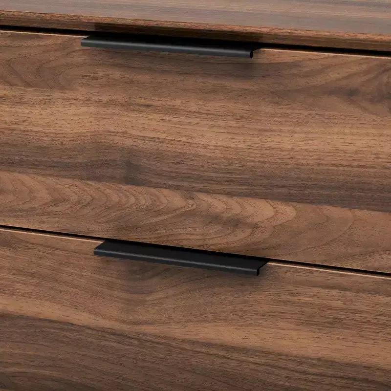 Meuble TV moderne pour téléviseurs jusqu'à 80'', Console multimédia TV avec 2 portes vitrées, Meuble de divertissement avec 2 tiroirs et armoire de rangement, Noyer - ModernLuxe